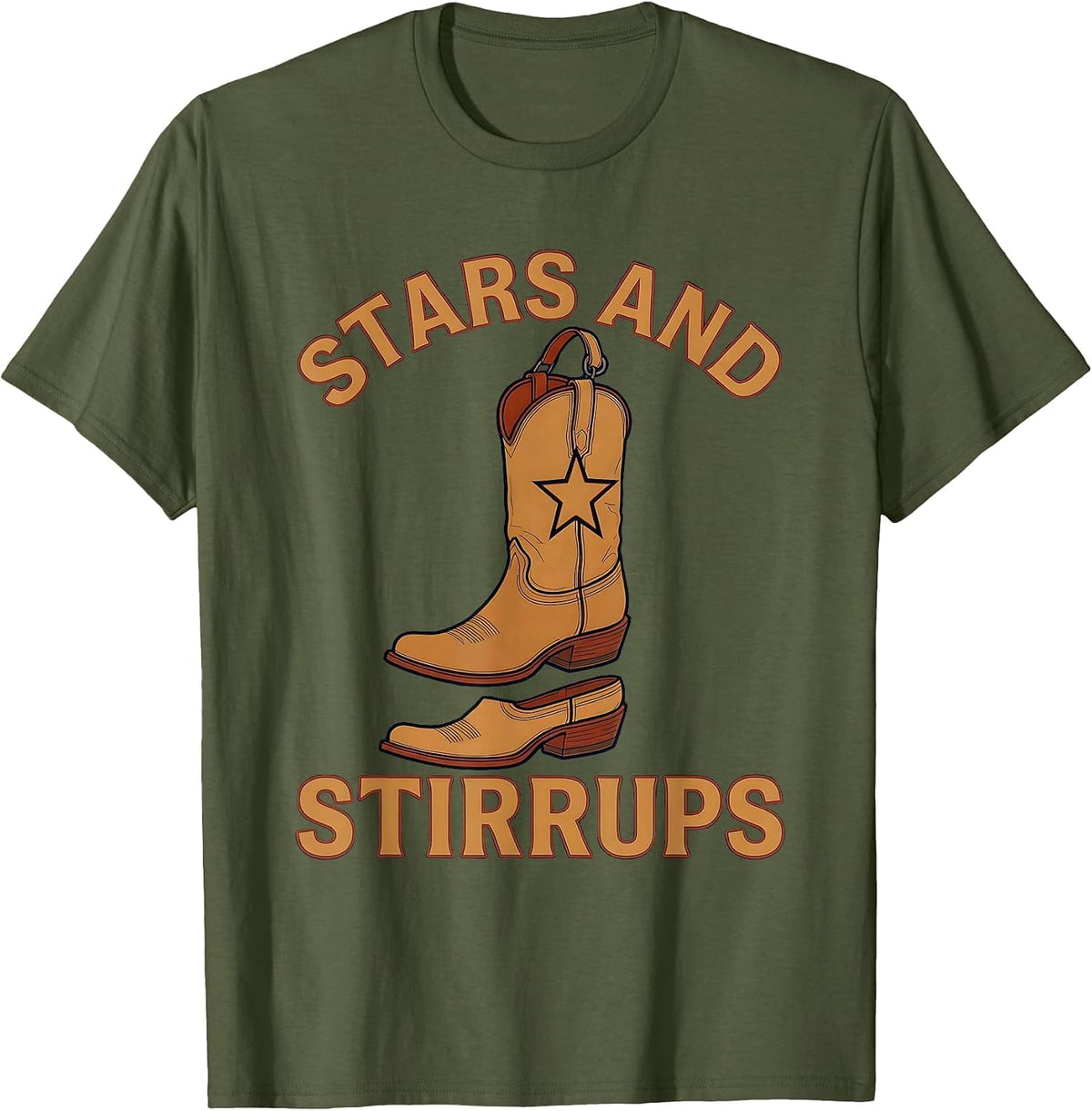Men's Stars and Stirrups Western Graphic Design T-Shirt - Olive Green