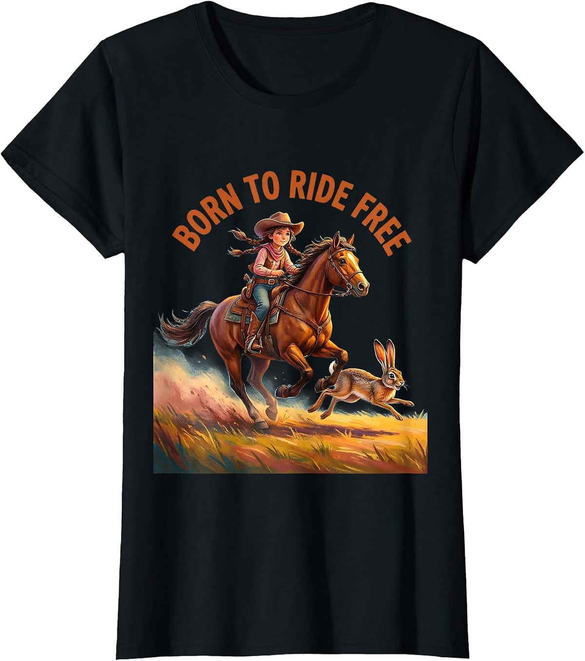 Women's Born to Ride Free Western Girls Graphic Design T-Shirt - Black