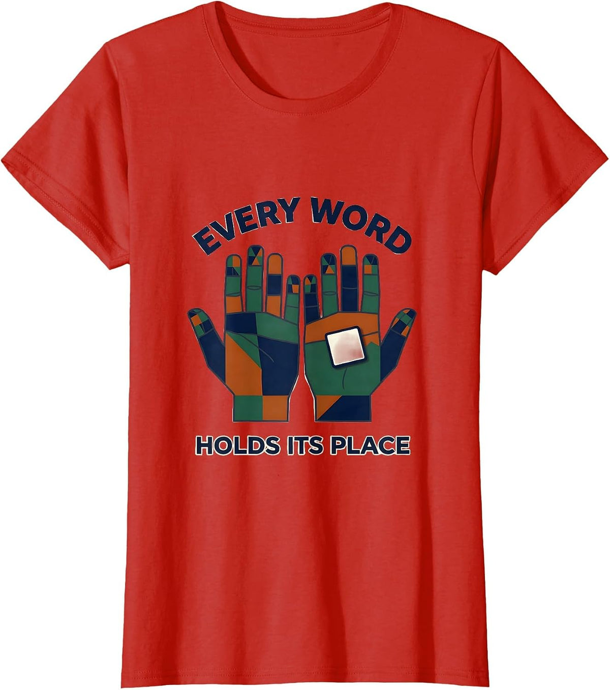 Every Word Holds Its Place Quilt Block Patchwork Speech T-Shirt - Red