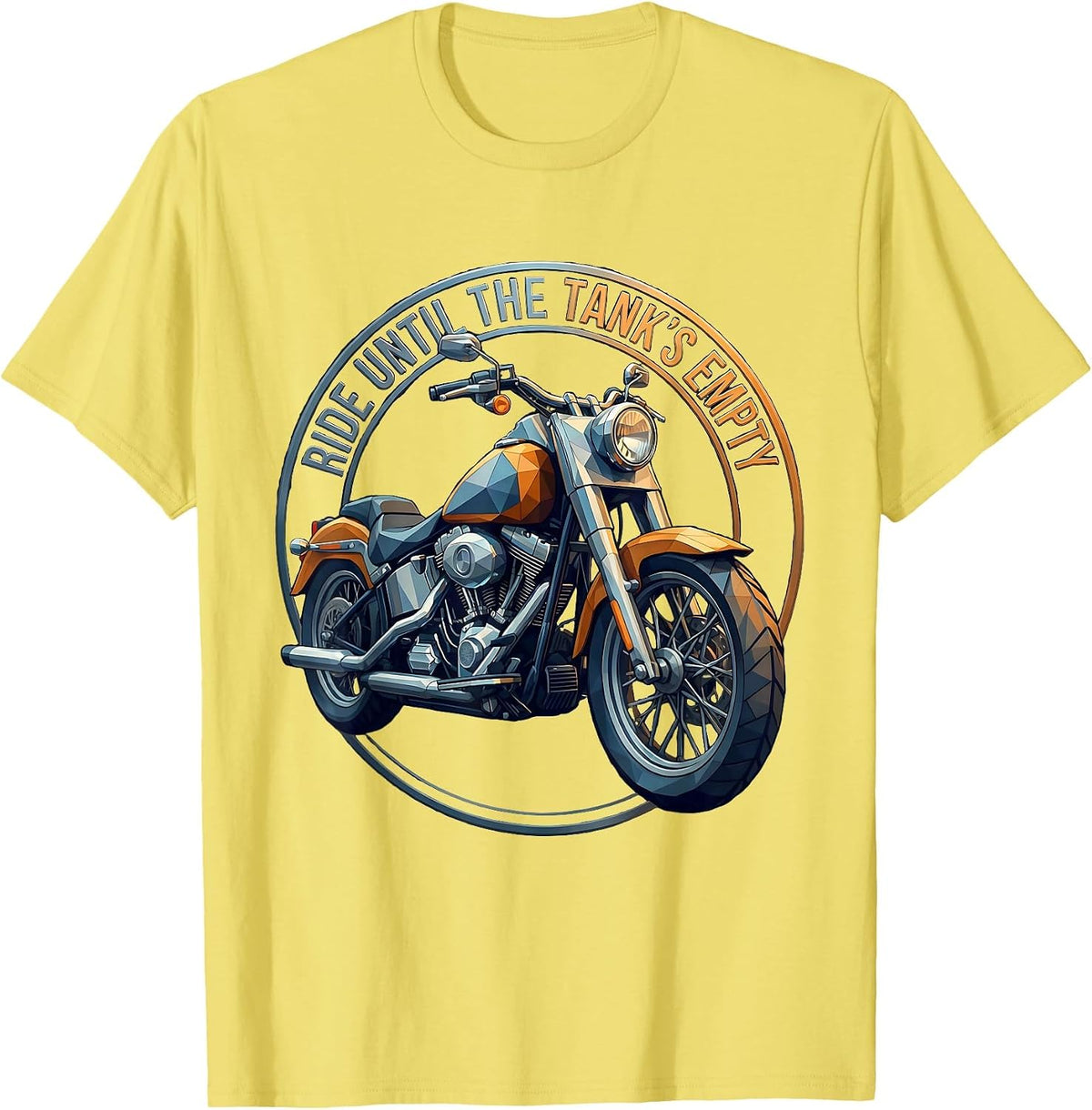 Men's Ride Until The Tank's Empty Motorcycle Design T-Shirt - Lemon Yellow