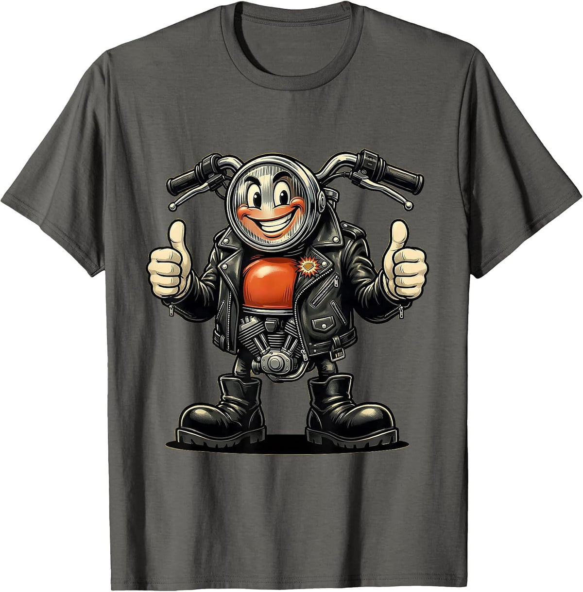 Bold Biker Leather Jacket Motorcycle Rider Graphic T-Shirt - Asphalt Grey