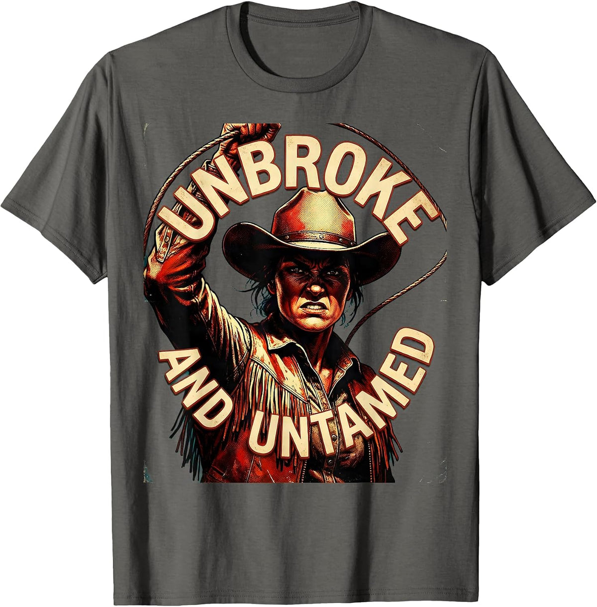 Men's Unbroke and Untamed Cowgirl Western Design T-Shirt - Asphalt Grey