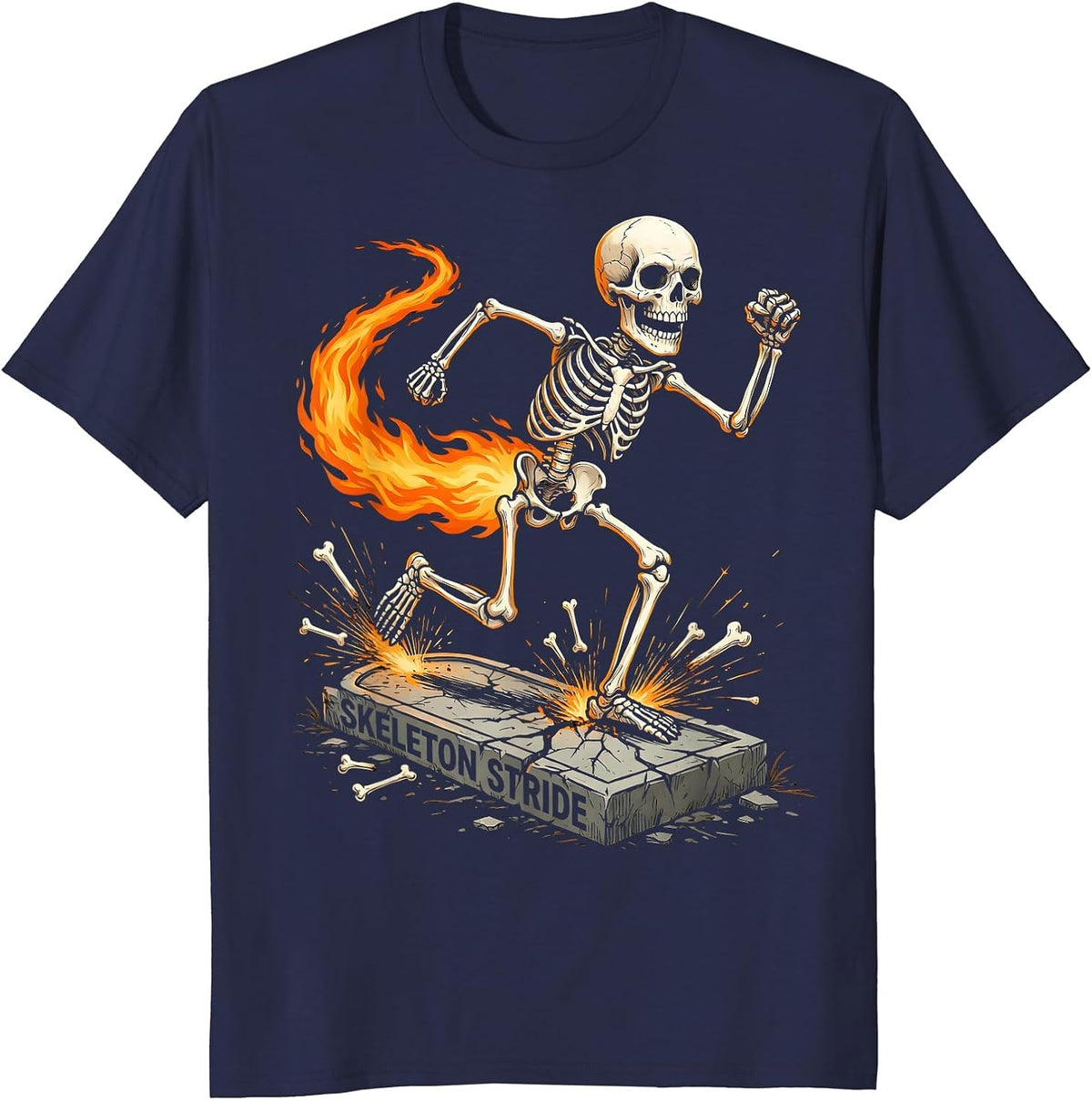 Skeleton Stride Horror Halloween 5K Running Race Matching T-Shirt - Navy Blue