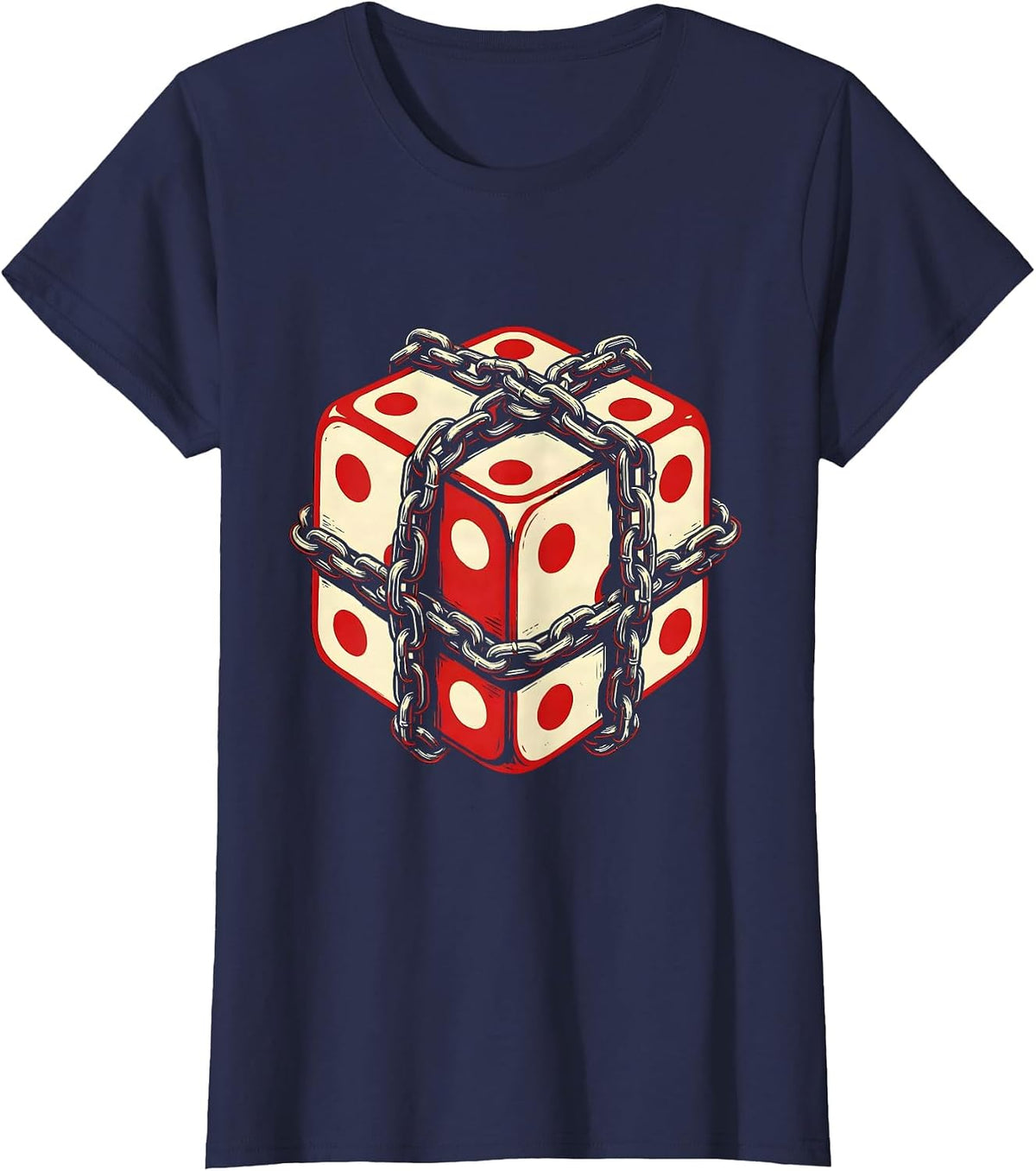Women's Dice and Motorcycle Chain Biker Graphic T-Shirt - Navy Blue