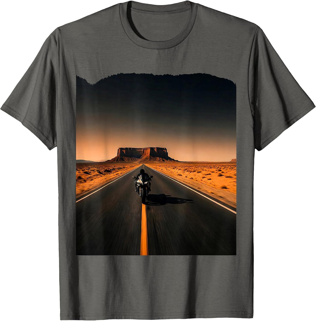 Desert Highway Motorcycle Freedom Graphic T-Shirt - Asphalt Grey