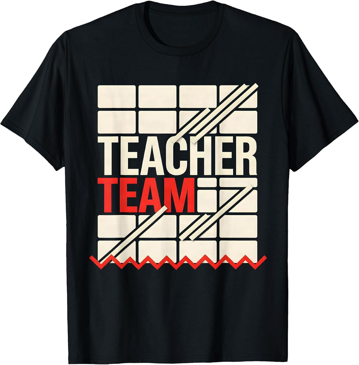 Men's Teacher Team Playful Teacher Crew New Wave Typography T-Shirt - Black
