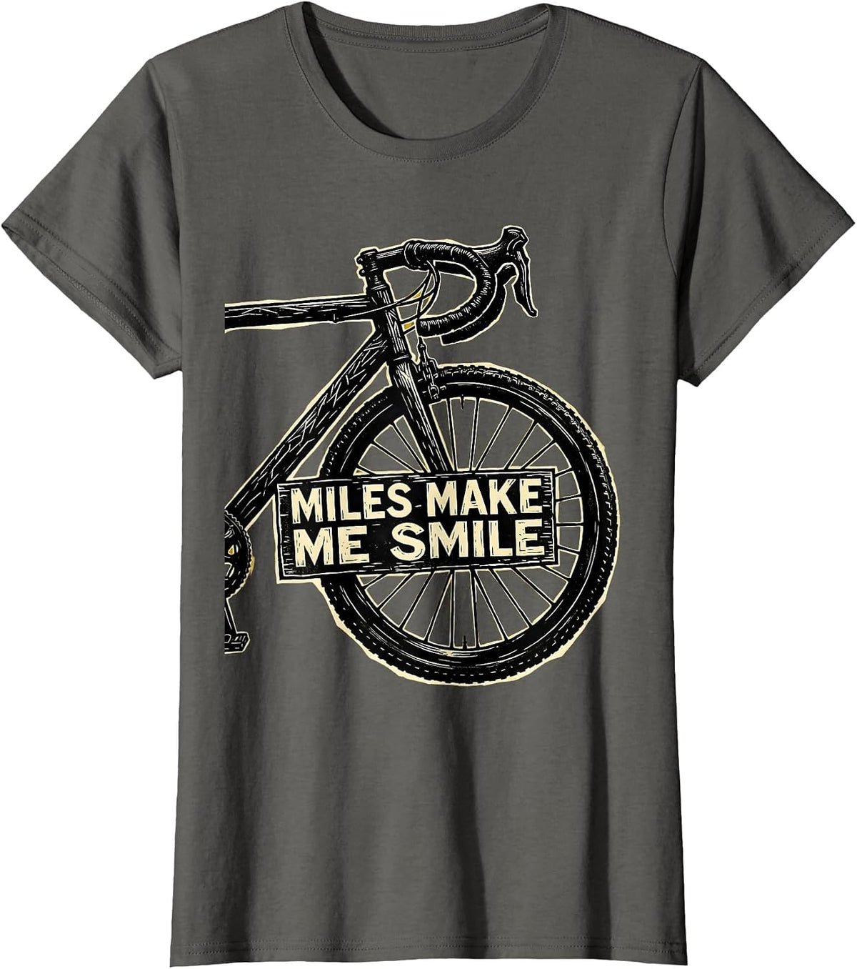 Women's Miles Make Me Smile Bike Cycling Design T-Shirt - Asphalt Grey
