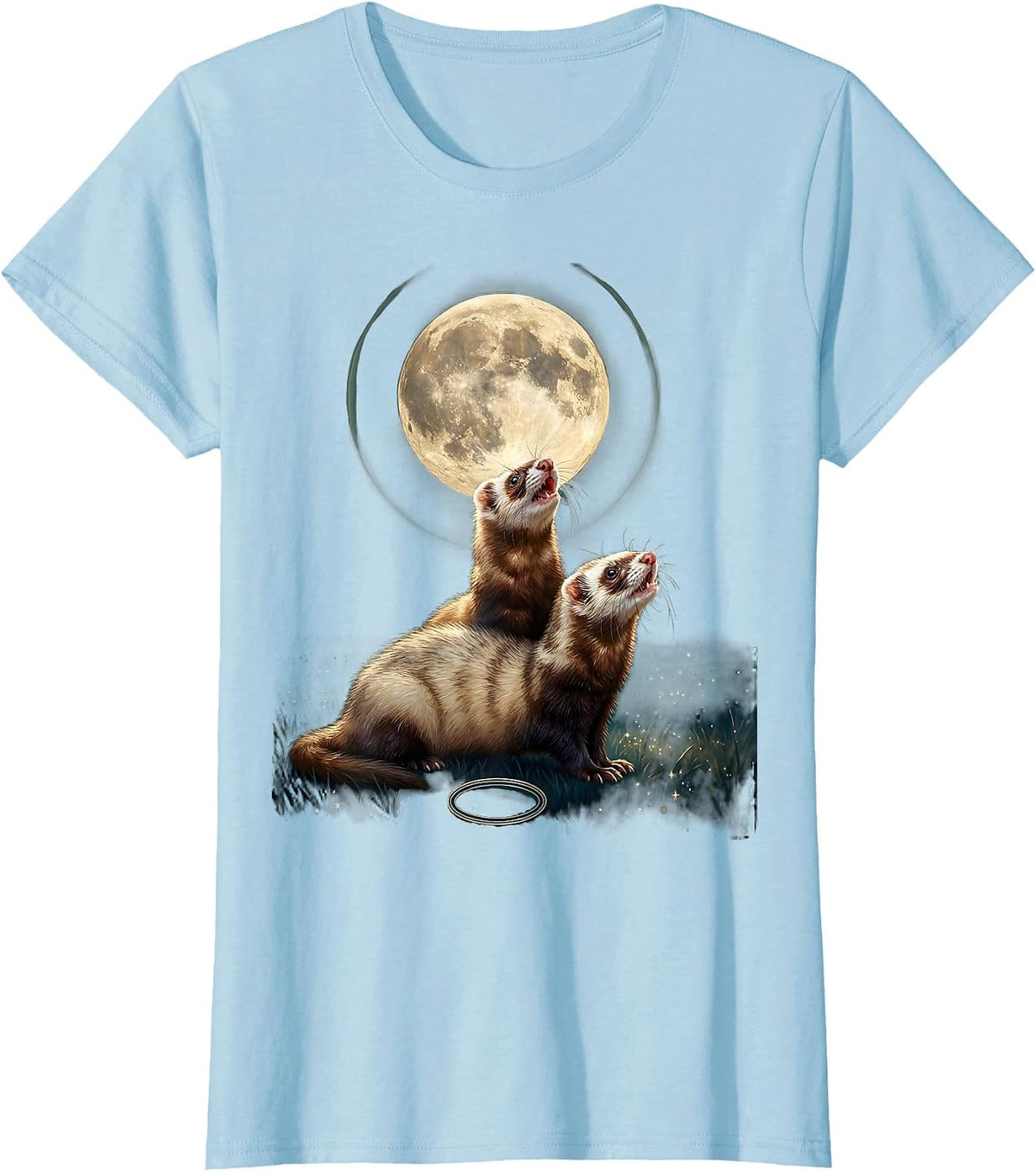 Women's Three Ferrets Howling At The Moon Funny Parody T-Shirt - Baby Blue