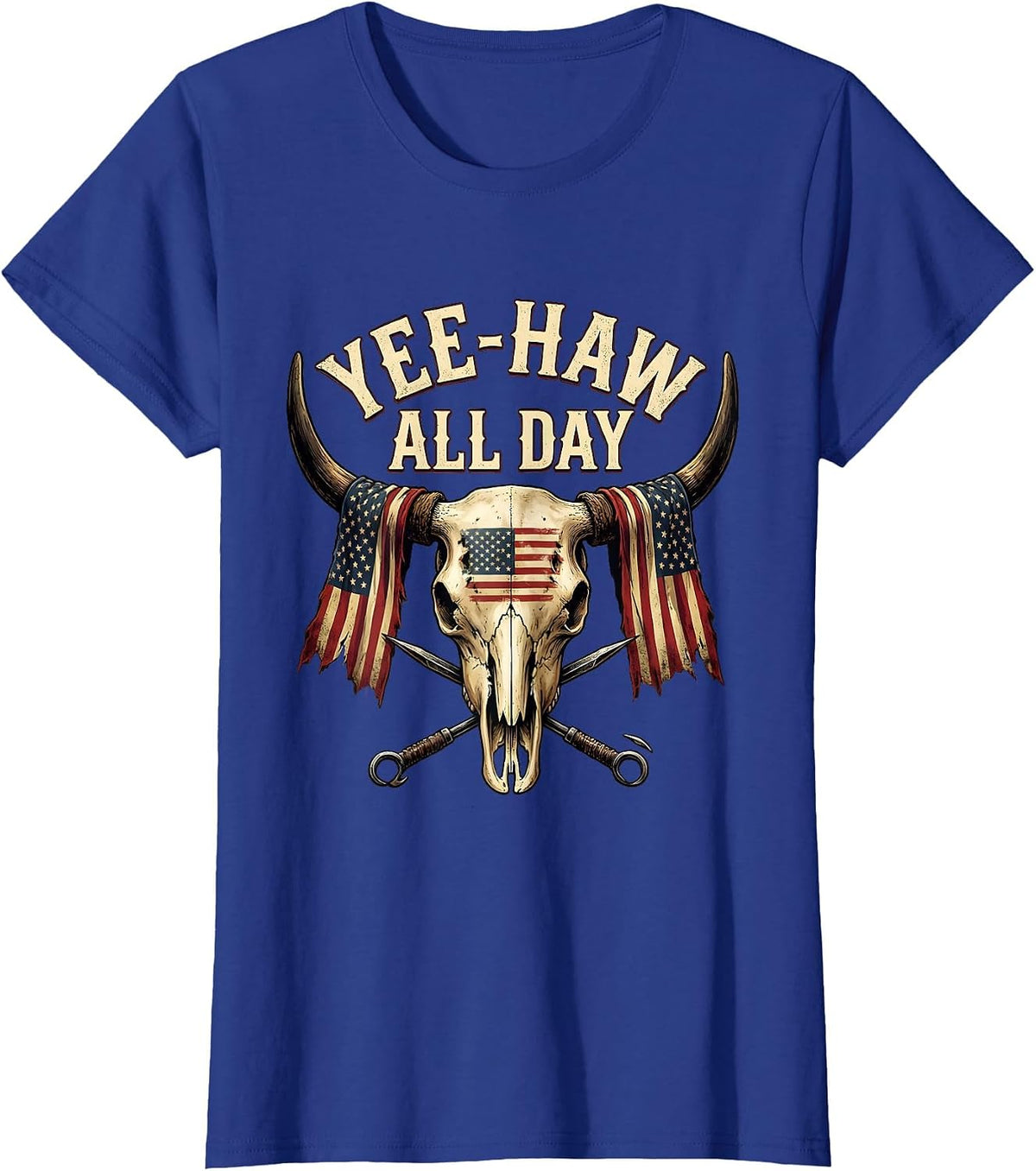 Women's Yee-Haw All Day Cowboy Western Design T-Shirt - Royal Blue