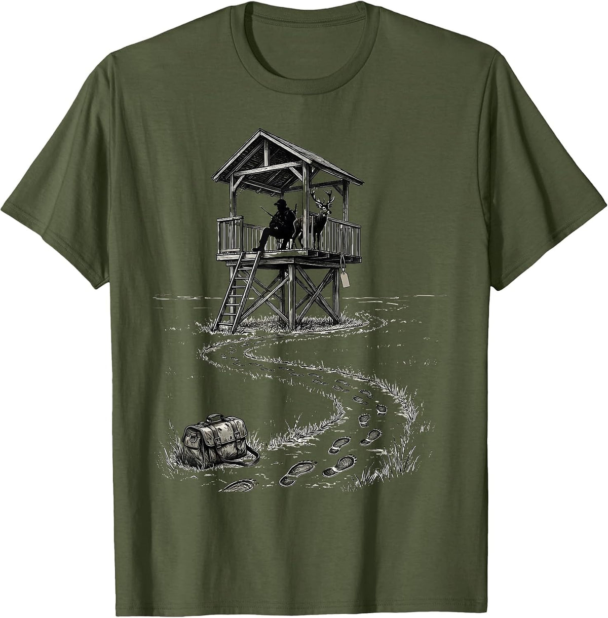 Men's Deer Stand Hunter Humor Hunting Dad Gift T-Shirt - Olive Green