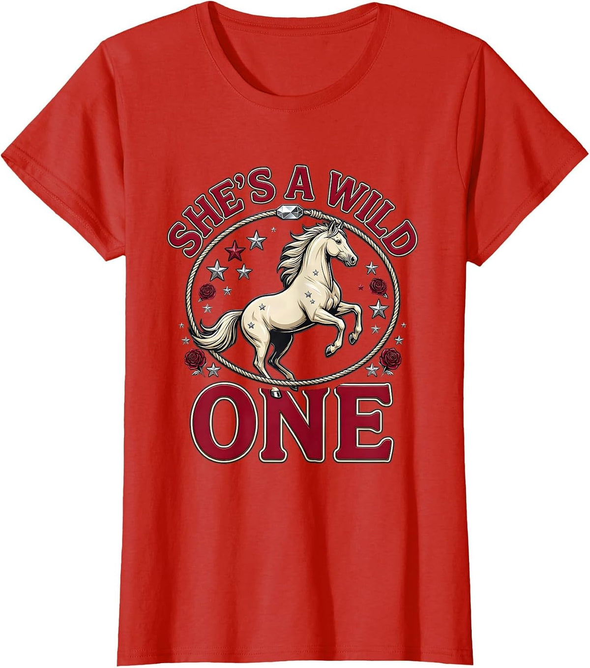 She's a Wild One Western Cowgirl Design T-Shirt - Red