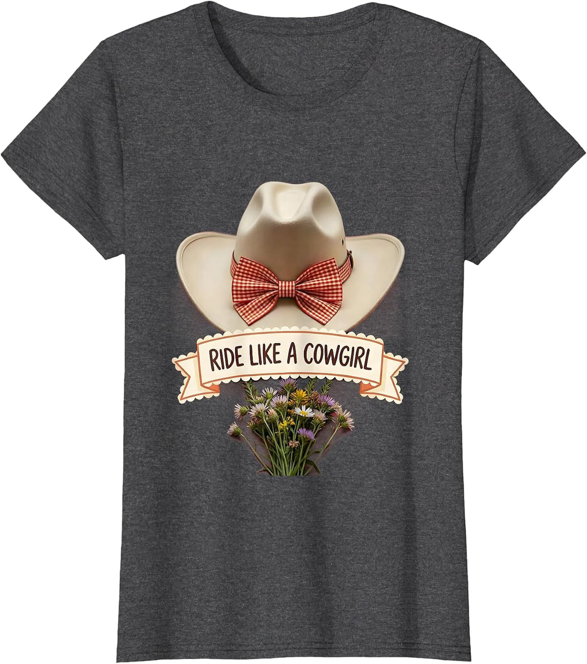 Women's Ride Like a Cowgirl White Cowgirl Design T-Shirt - Dark Heather Grey