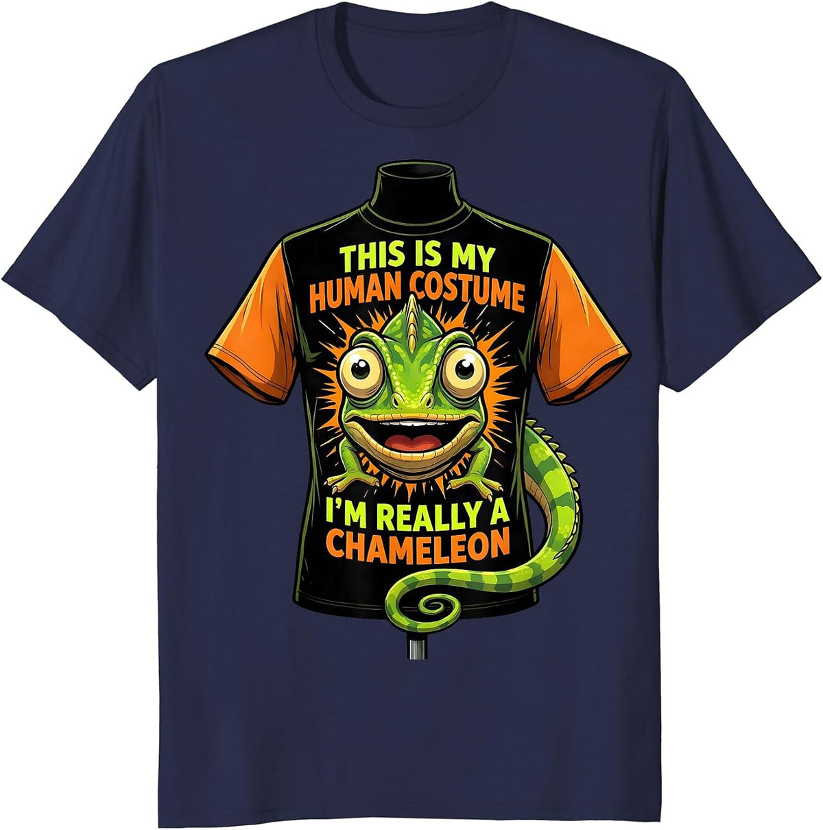 Men's This Is My Human Costume I'm Really A Chameleon Funny T-Shirt - Navy Blue