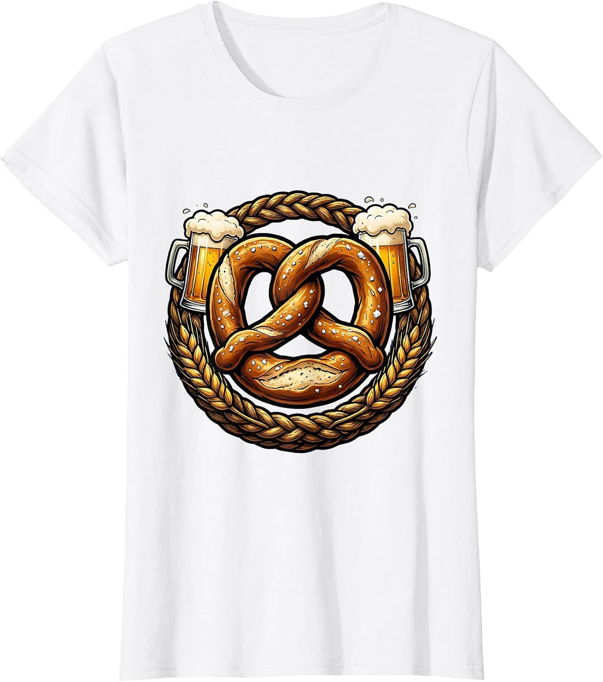 Women's Bold Pretzel Graphic Oktoberfest Design T-Shirt - White