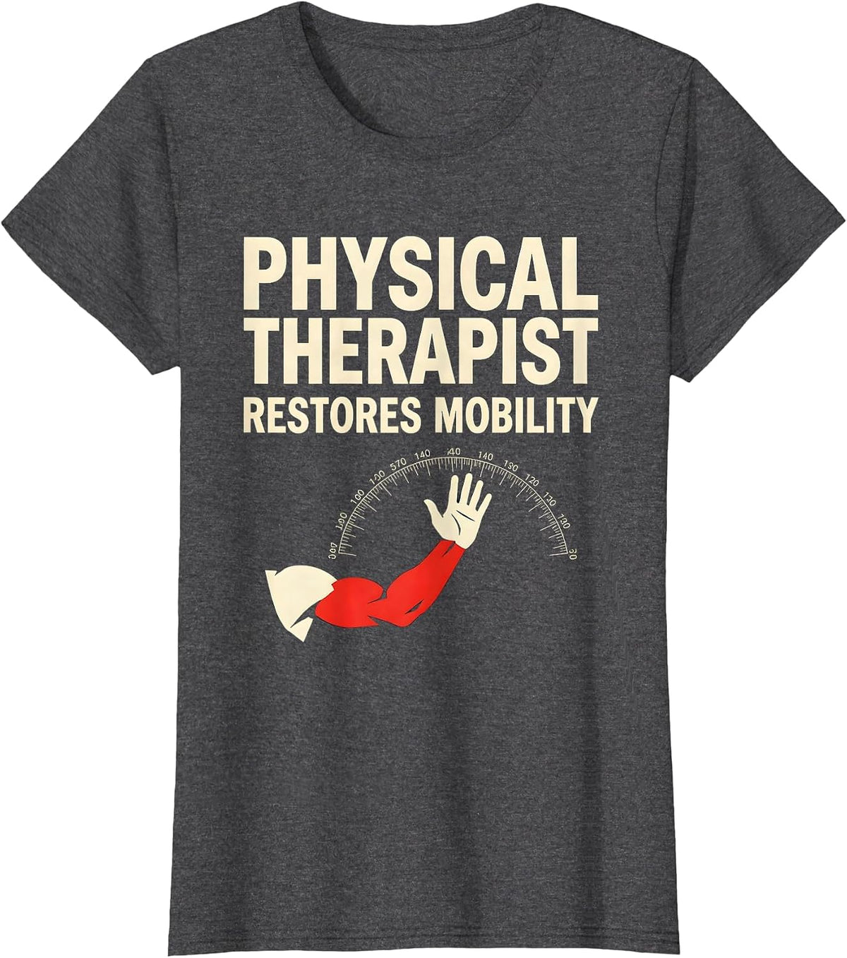 Women's Physical Therapist Restores Mobility Stencil Graphic PT Gift T-Shirt - Dark Heather Grey