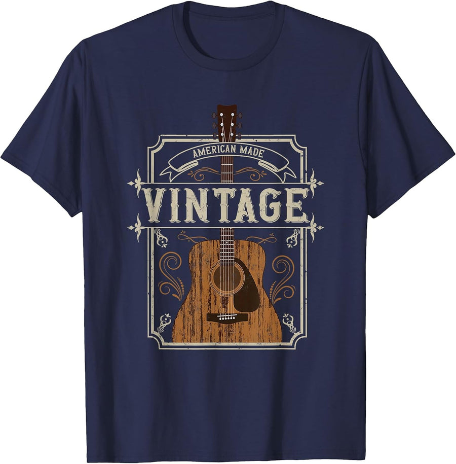 Vintage Acoustic Guitar Collector Retro Guitarist T-Shirt - Navy Blue
