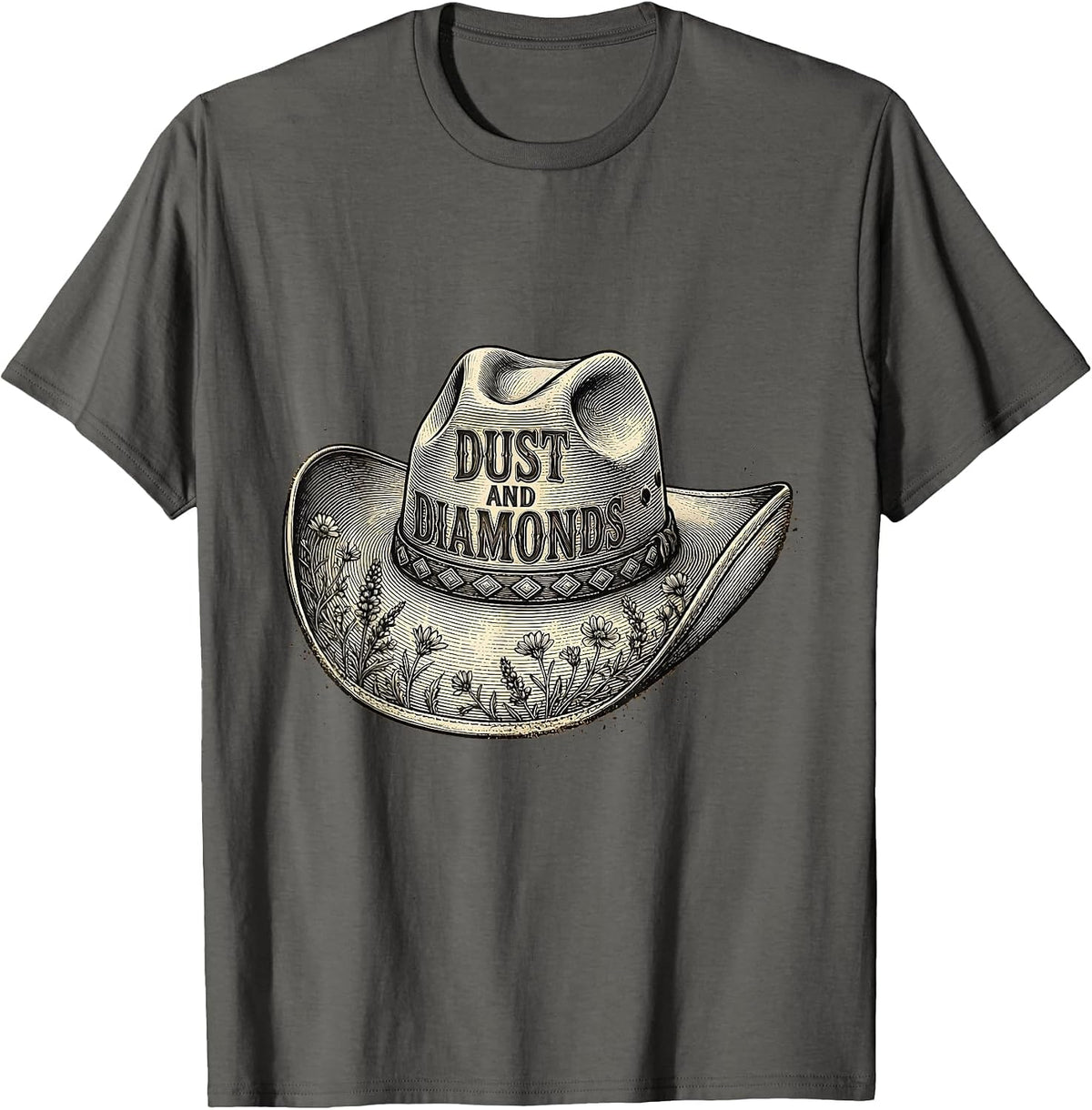 Men's Dust and Diamonds Cowgirl Western Design T-Shirt - Asphalt Grey