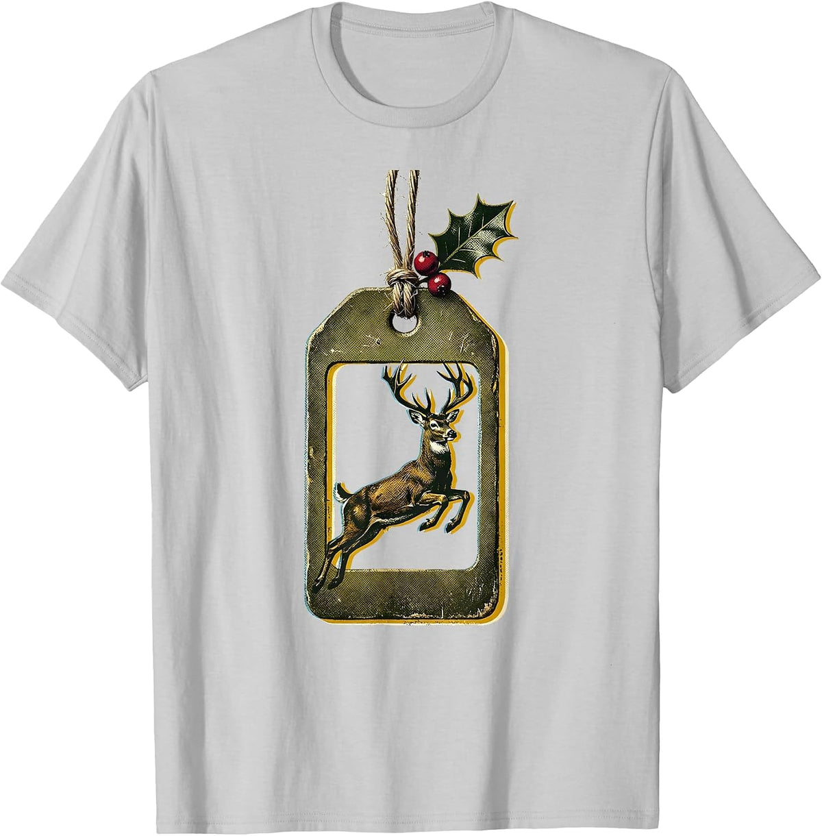 Men's Weathered Hunting Tag Buck Ornament Deer Hunter Christmas T-Shirt - Silver Grey