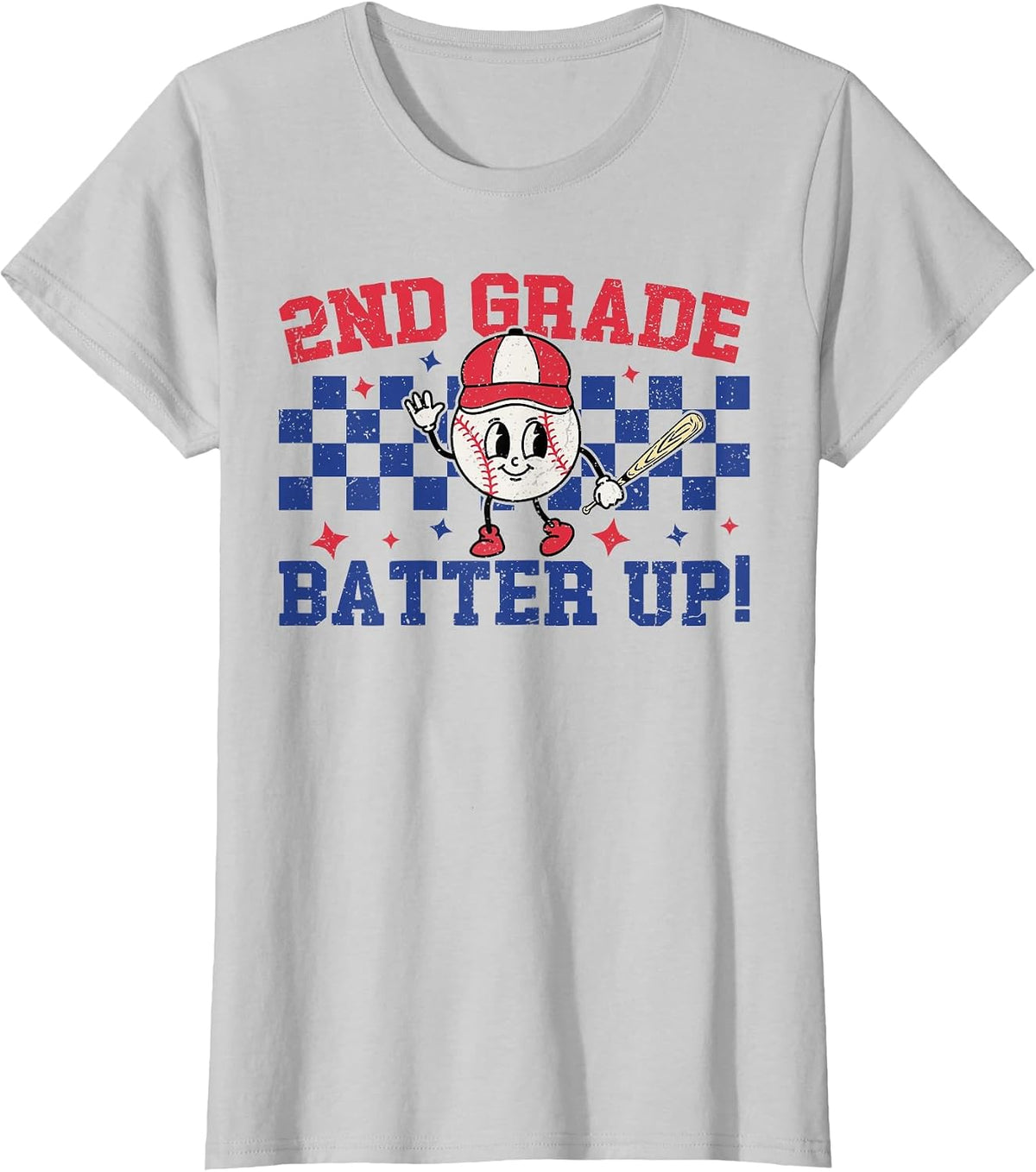 2nd Grade Batter Up Back to School Baseball Teacher Kids T-Shirt - Silver Grey