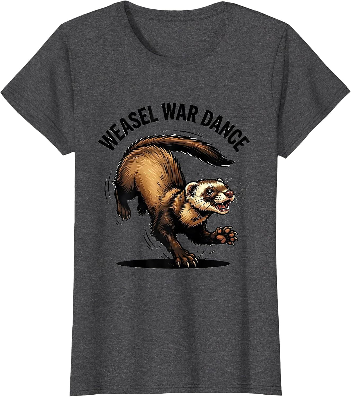 Women's Weasel War Dance Cartoon Ferret Lover Funny Gift T-Shirt - Dark Heather Grey