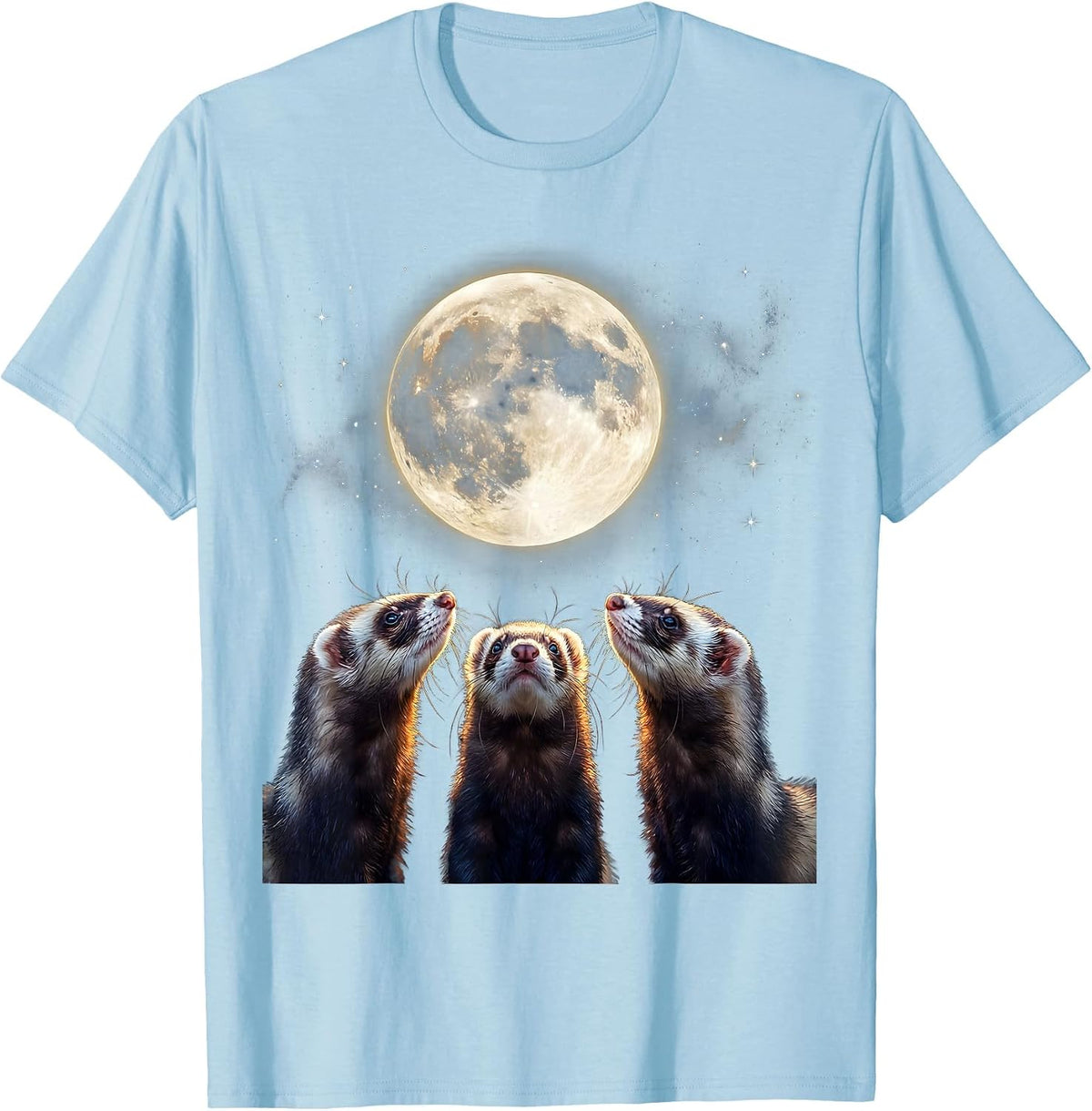 Men's Three Ferrets Howling at Moon Cosmic Meme Humor T-Shirt - Baby Blue