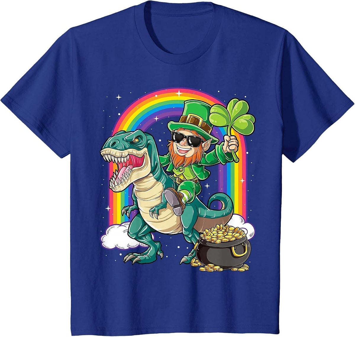 Leprechaun Riding Dinosaur St Patricks Day Boys Men T rex T-Shirt - Royal Blue