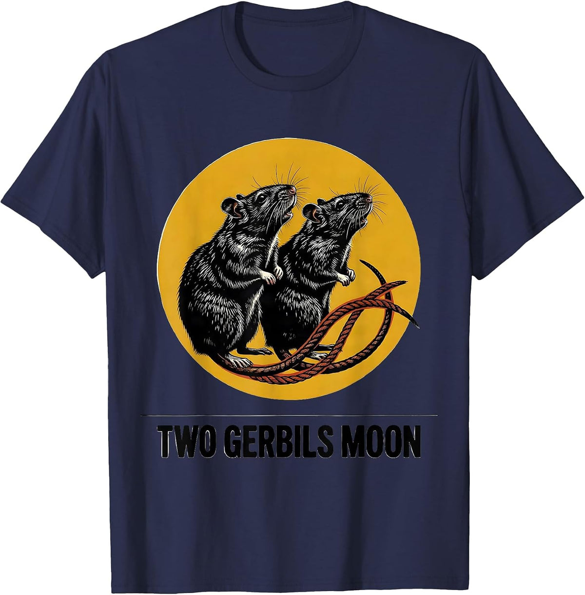 Two Gerbils Moon Funny Small Mammal Pet Lover Humor T-Shirt - Navy Blue