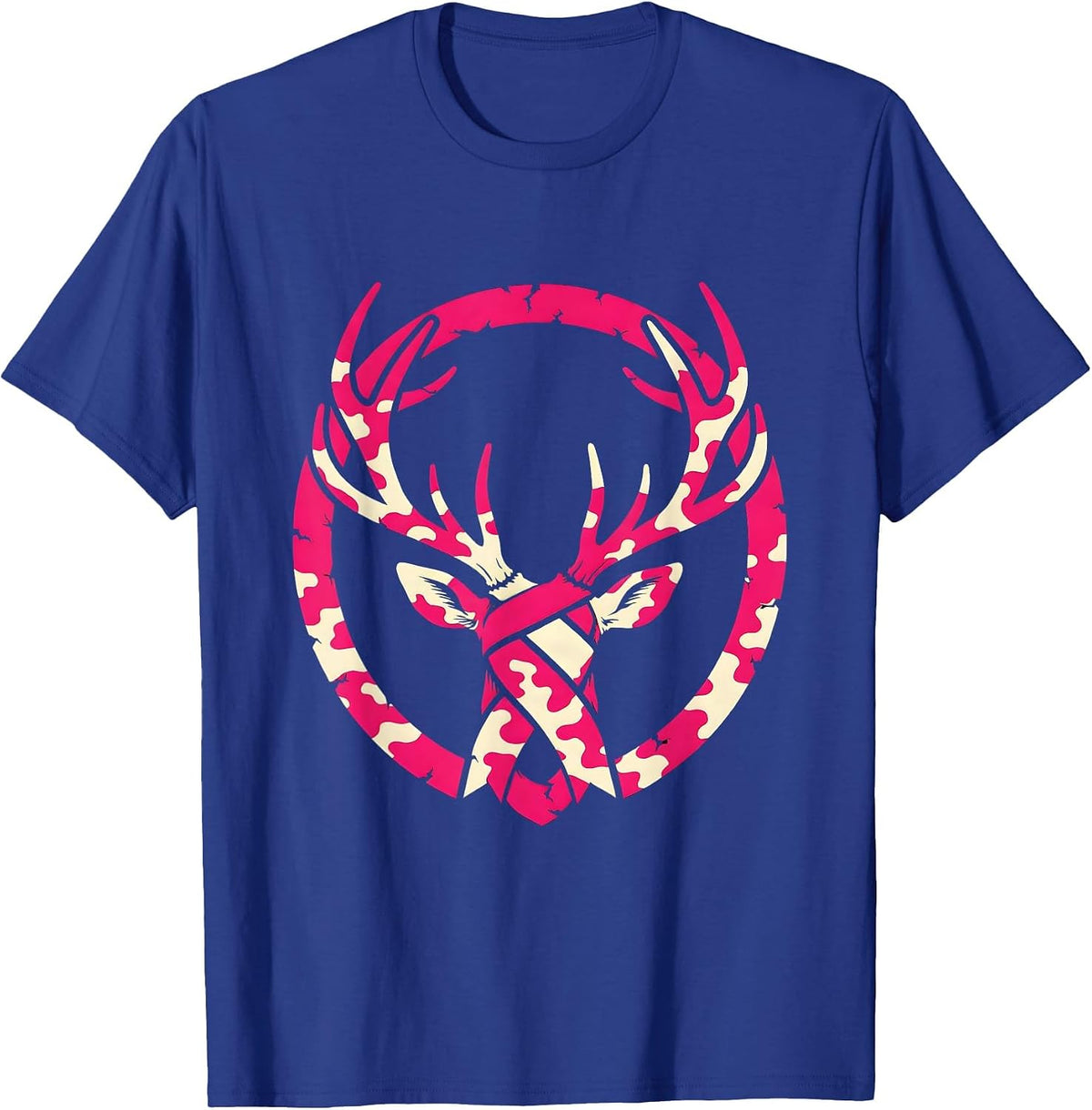 Pink Camo Deer Antlers Ribbon Hunting Design T-Shirt - Royal Blue