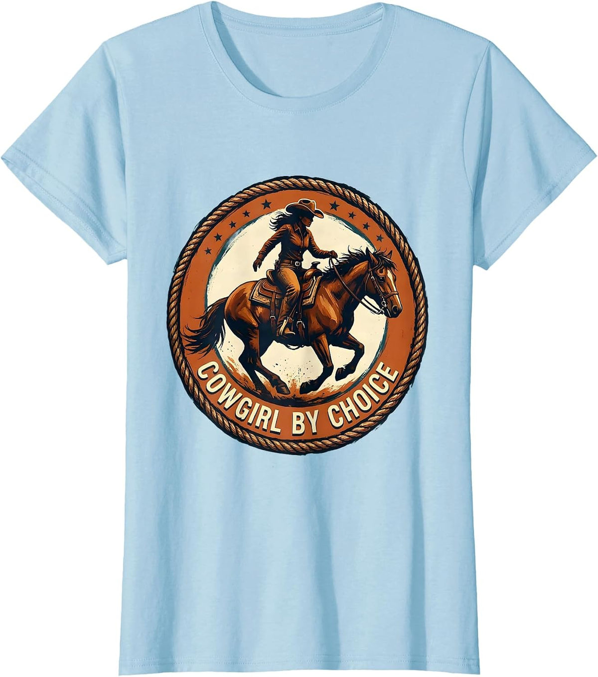 Women's Cowgirl By Choice Rodeo Western Design T-Shirt - Baby Blue