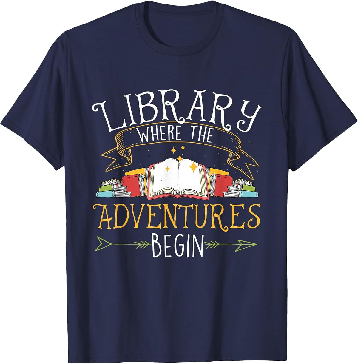 Library Where The Adventures Begin - Librarian Book Reader T-Shirt - Navy Blue