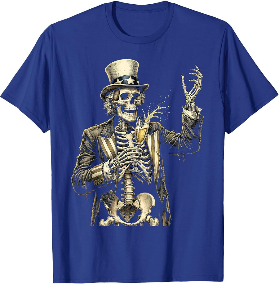 Skeleton Toasting with Broken Champagne Flute T-Shirt - Royal Blue