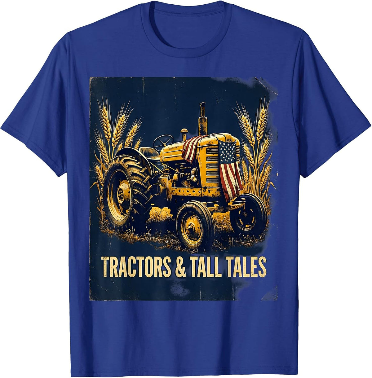 Tractors & Tall Tales Vintage Farmer Design T-Shirt - Royal Blue