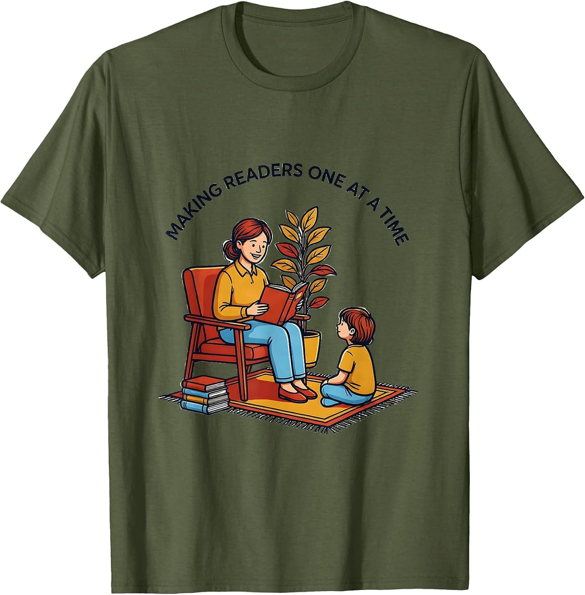 Men's 2nd Grade Teacher Making Readers One at a Time T-Shirt - Olive Green