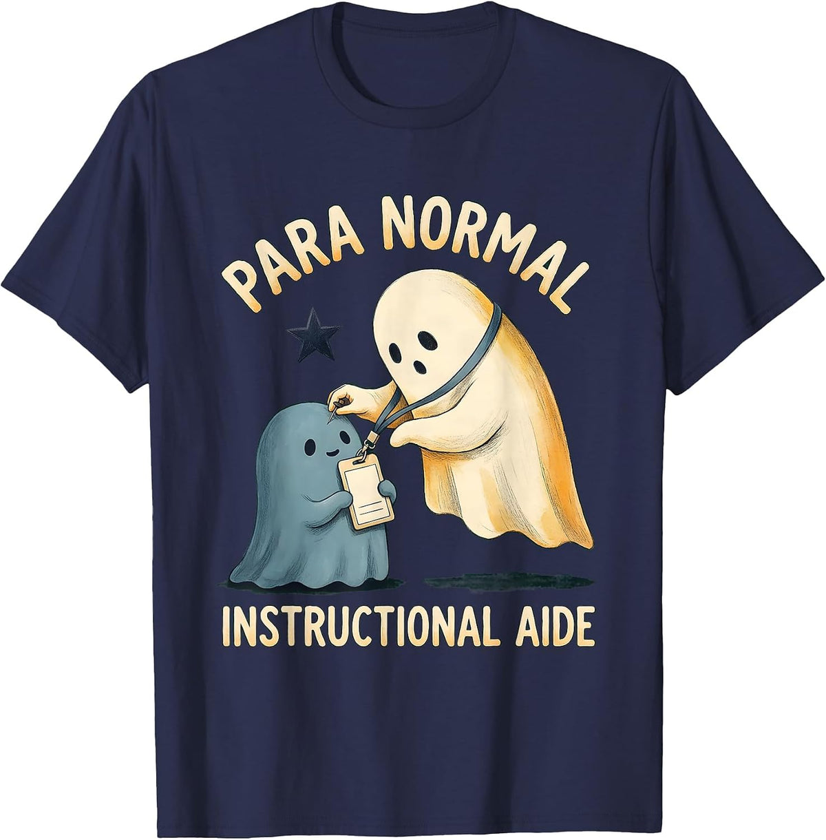 Men's Para Normal Instructional Aide Storybook Ghost Halloween T-Shirt - Navy Blue