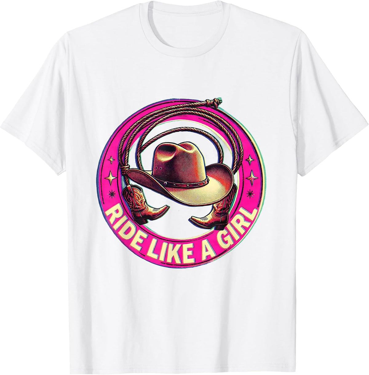 Men's Ride Like a Girl Pink Cowgirl Design T-Shirt - White