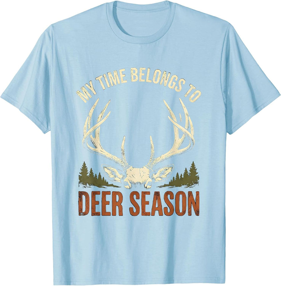 Men's My Time Belongs To Deer Season Distressed Funny Hunting Dad T-Shirt - Baby Blue