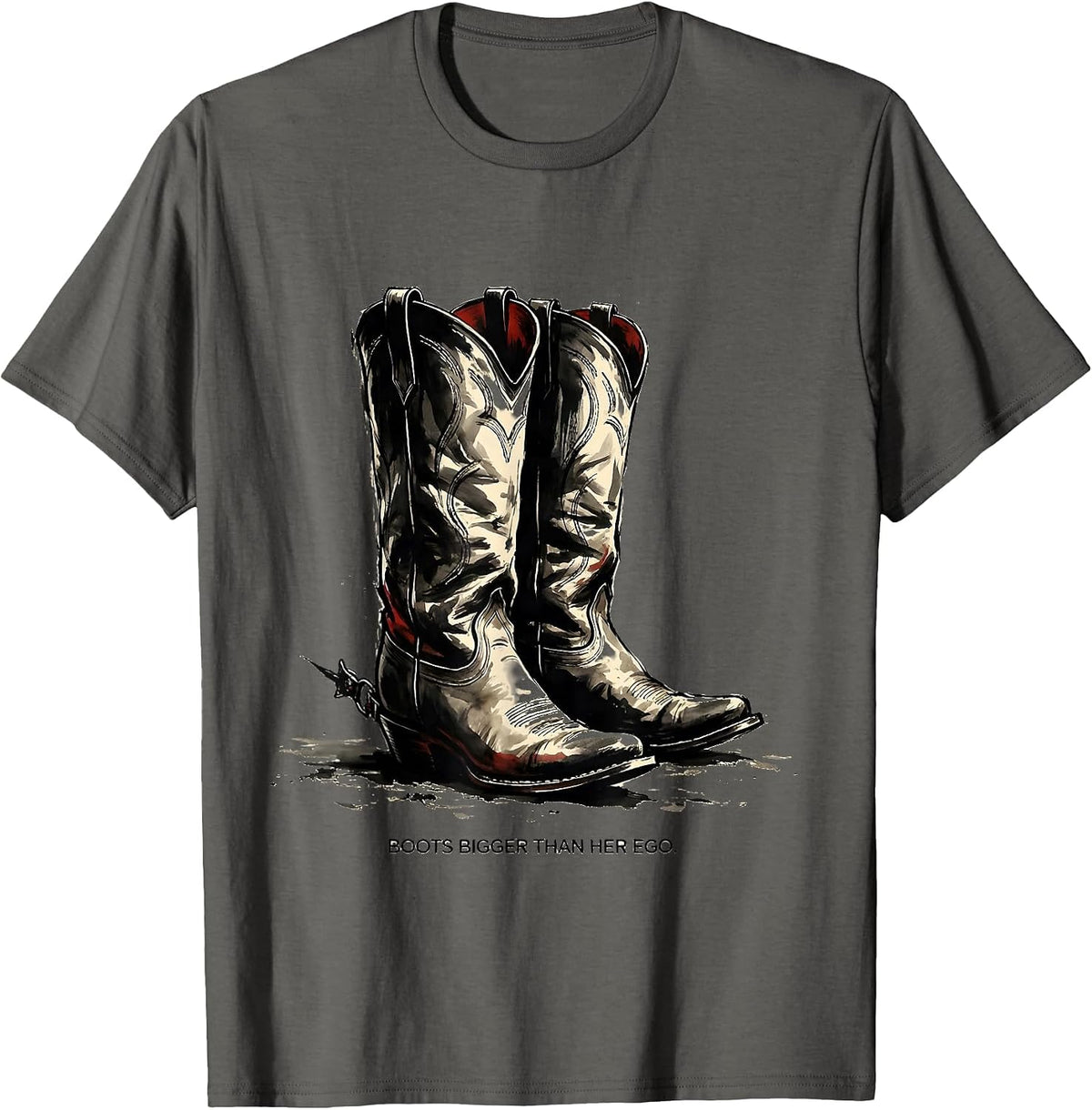 Men's Boots Bigger Than Her Ego Western Design T-Shirt - Asphalt Grey