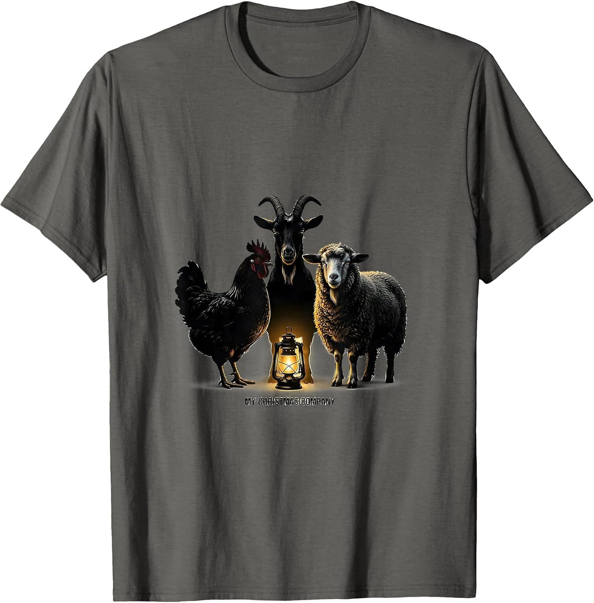 Men's My Christmas Company Funny Farm Animal Holiday Humor T-Shirt - Asphalt Grey