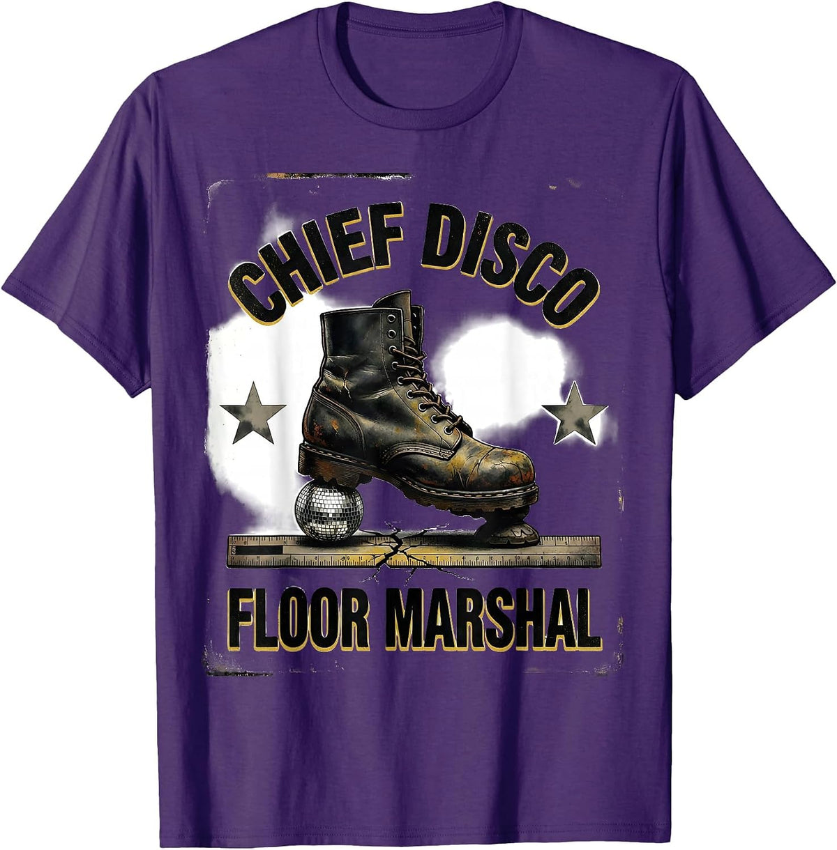 Men's Chief Disco Floor Marshal Distressed 70s Disco Party Humor T-Shirt - Purple