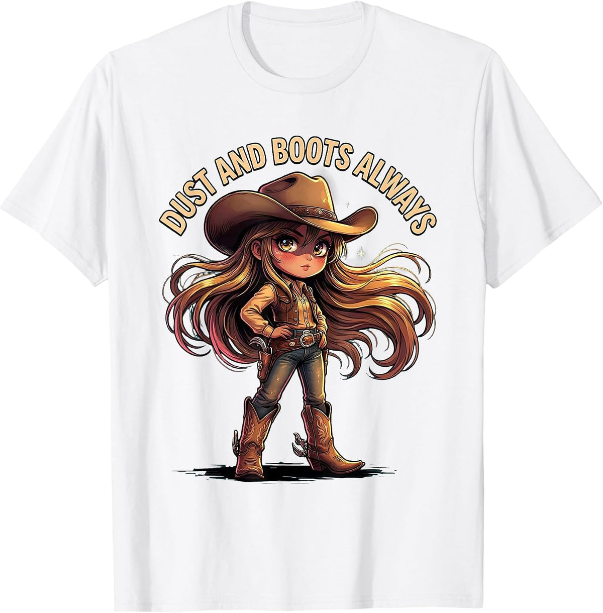 Men's Dust and Boots Always Western Cowgirl Design T-Shirt - White