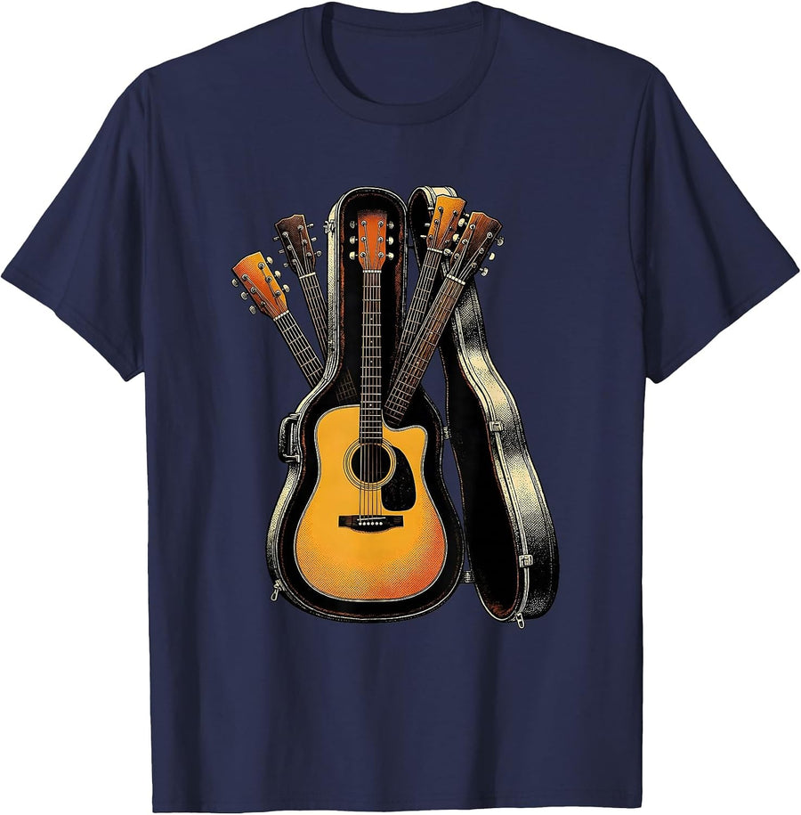 Acoustic Guitar Case Guitarist Musician Gift T-Shirt - Navy Blue