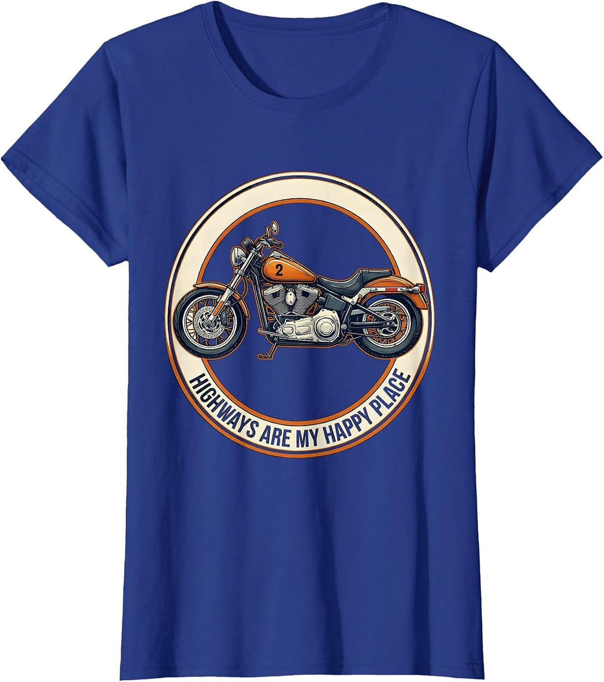 Women's Highways Are My Happy Place Motorcycle Design T-Shirt - Royal Blue