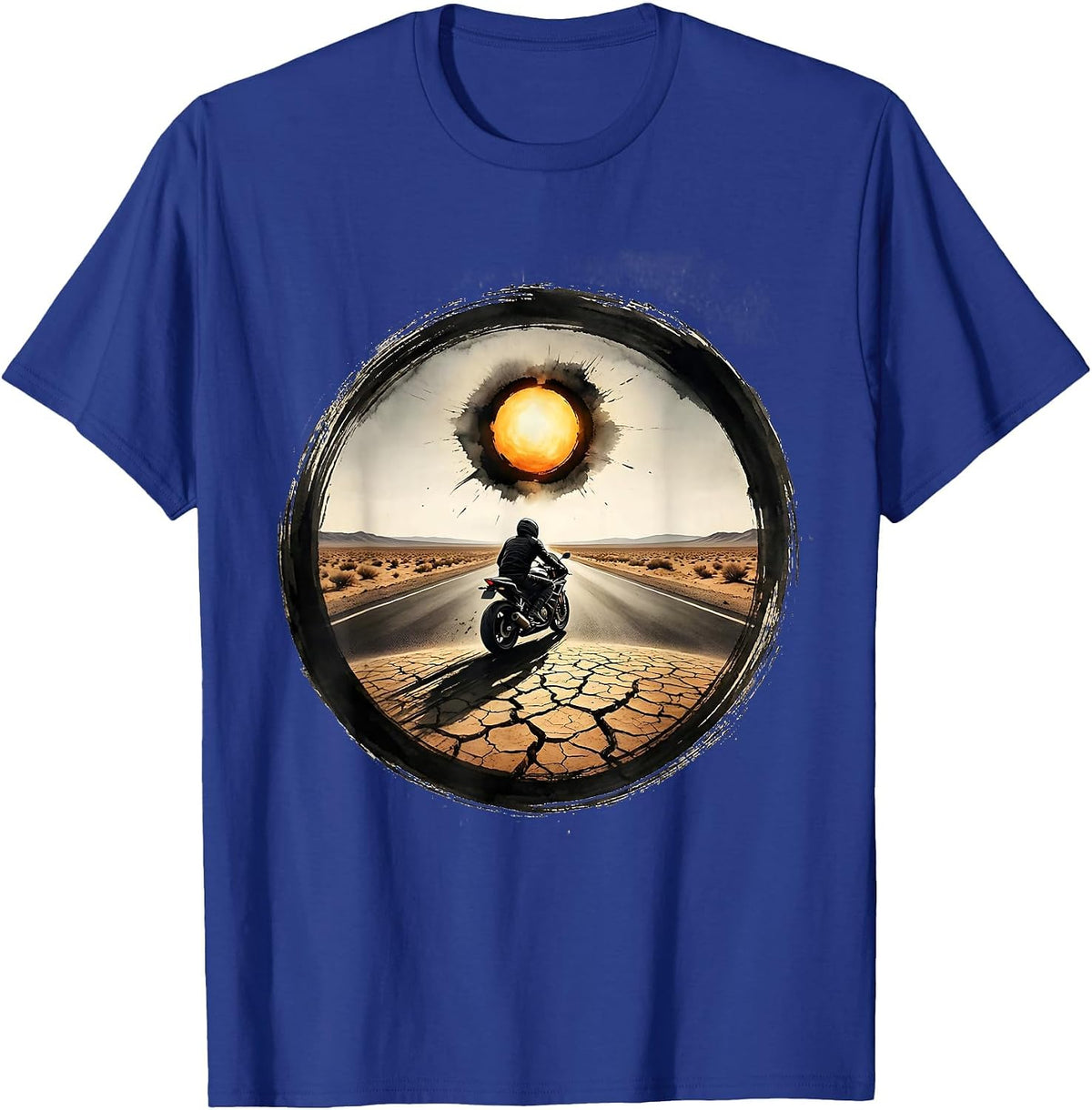 Men's Lone Rider Desert Highway Motorcycle graphic T-Shirt - Royal Blue