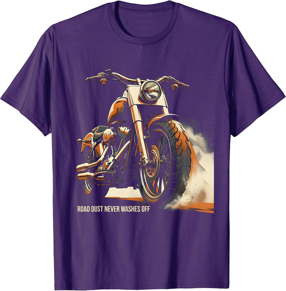 Men's Road Dust Never Washes Off Motorcycle Design T-Shirt - Purple