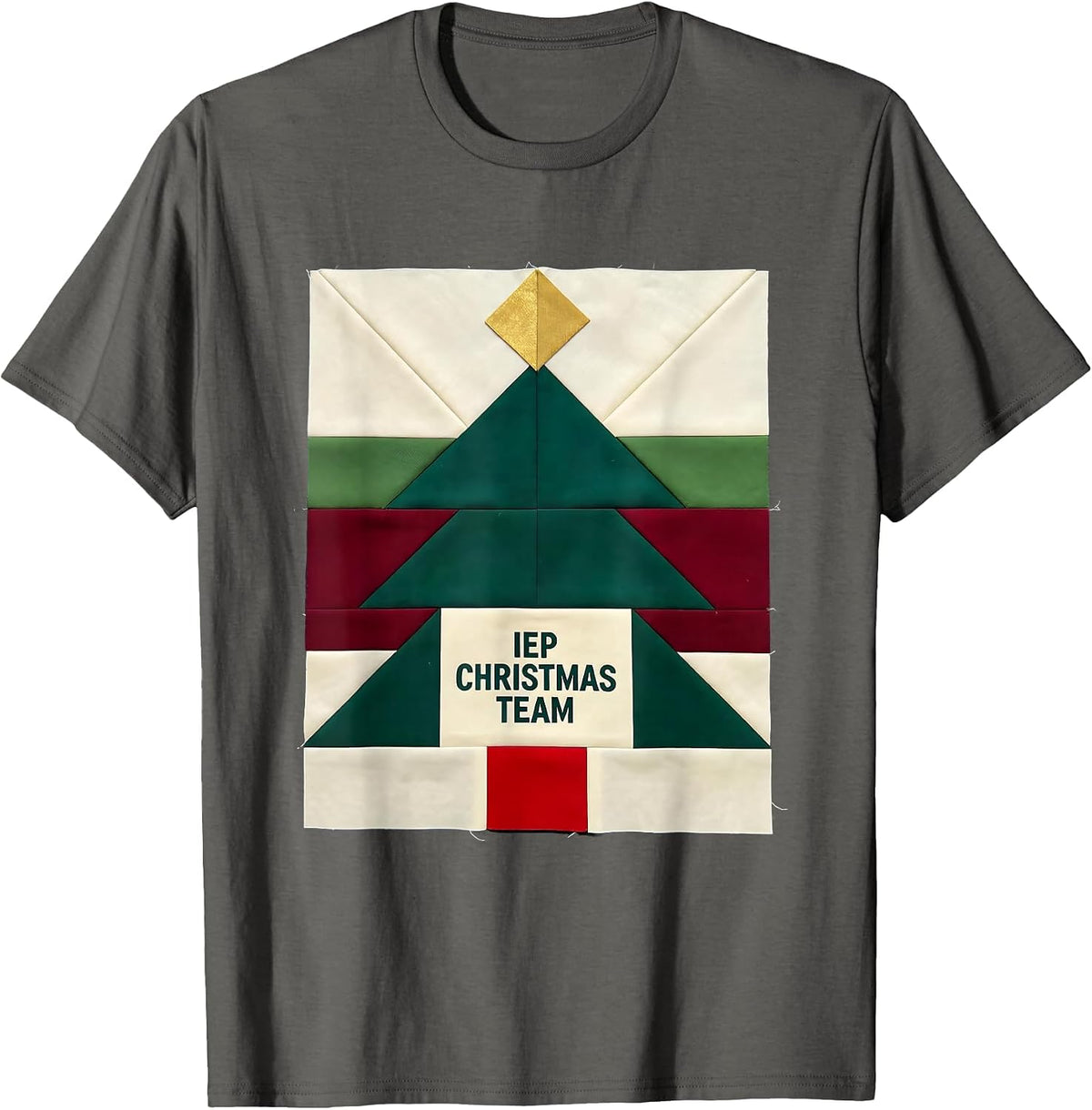 Men's IEP Christmas Team Quilt Block Patchwork Special Ed Teacher T-Shirt - Asphalt Grey