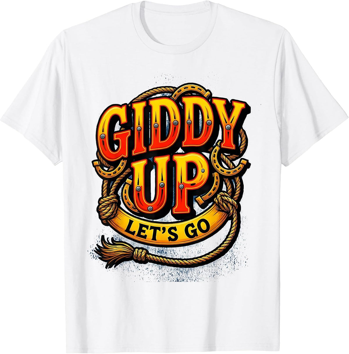 Men's Giddy Up Lets Go Cowgirl Graphic Design T-Shirt - White