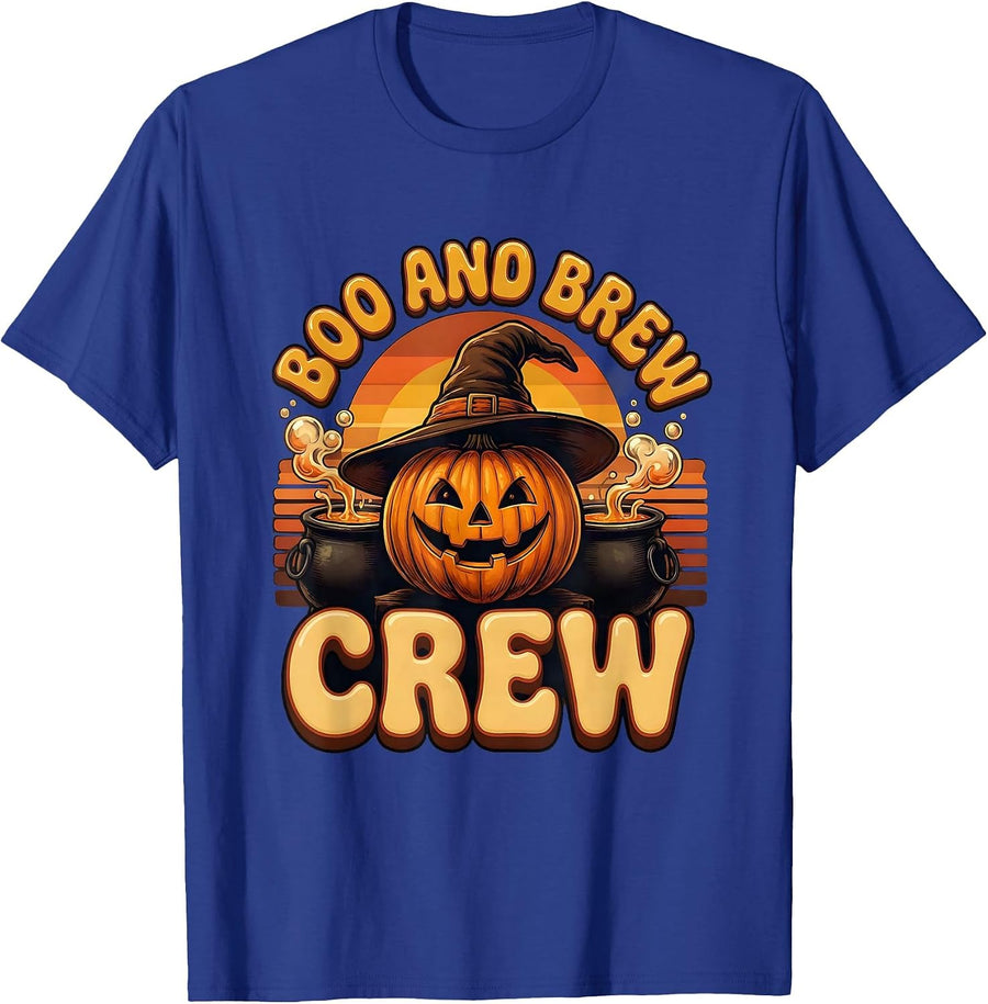 Boo and Brew Crew Halloween Design T-Shirt - Royal Blue