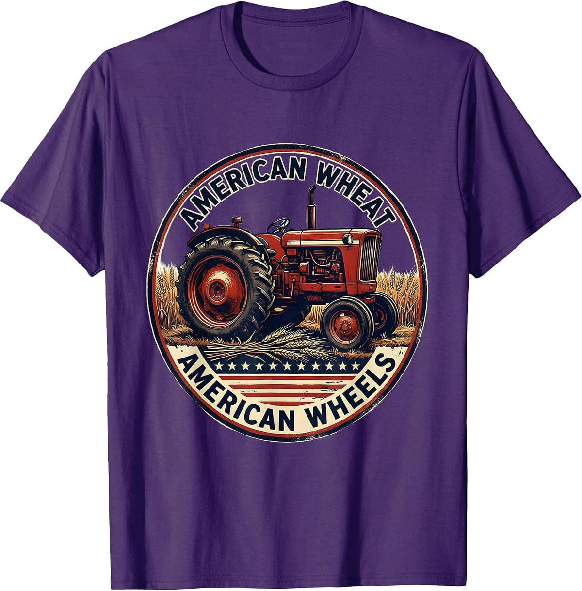 Men's American Wheat American Wheels Patriotic Farmer Tractor T-Shirt - Purple