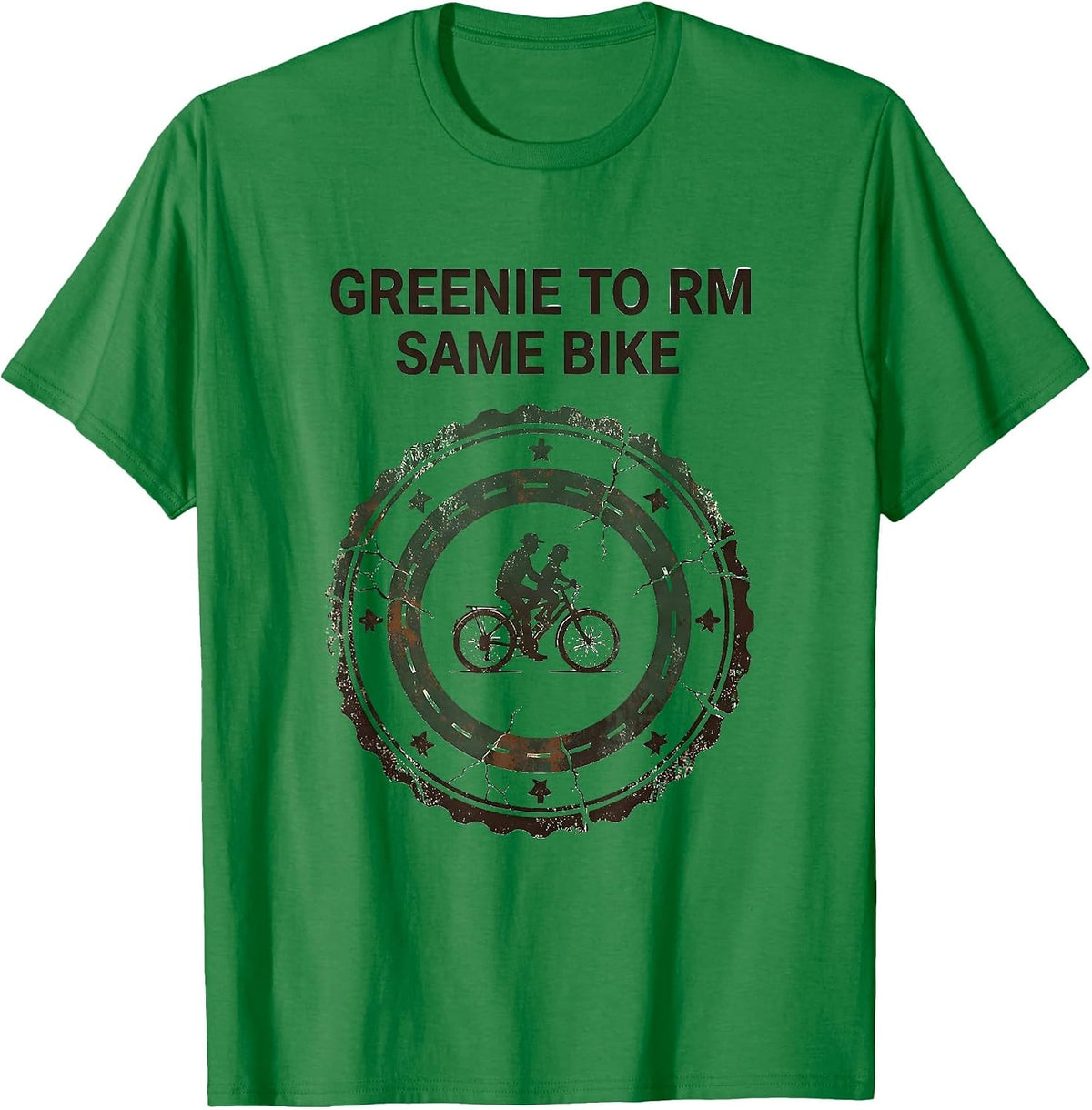 Men's Greenie To RM Same Bike Vintage LDS Missionary Humor Gift T-Shirt - Kelly Green