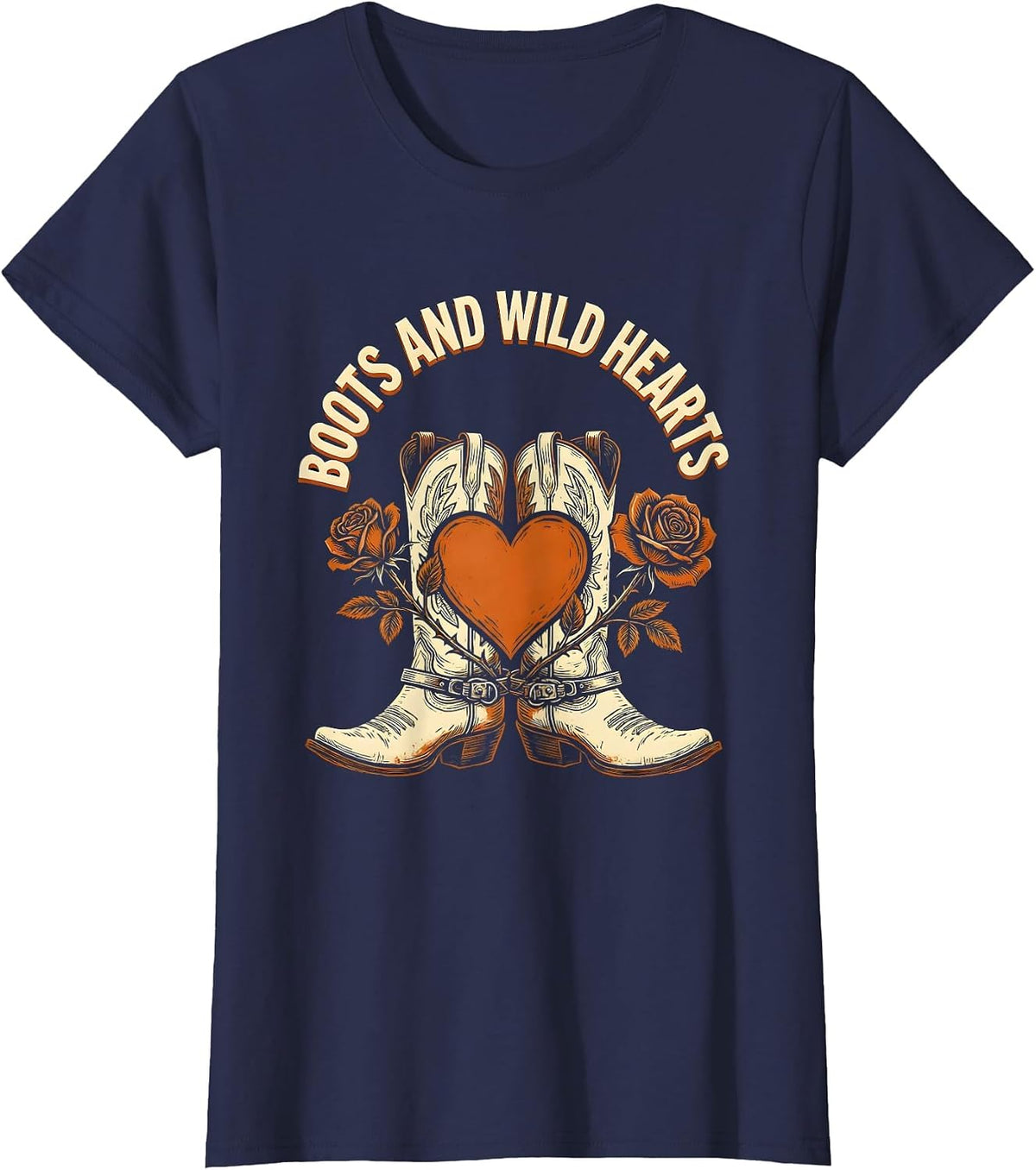 Women's Boots and Wild Hearts Western Design T-Shirt - Navy Blue